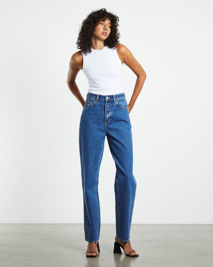 Neuw Denim Sade Baggy Crop Jean - 80s Blue - Mid Vintage Indigo