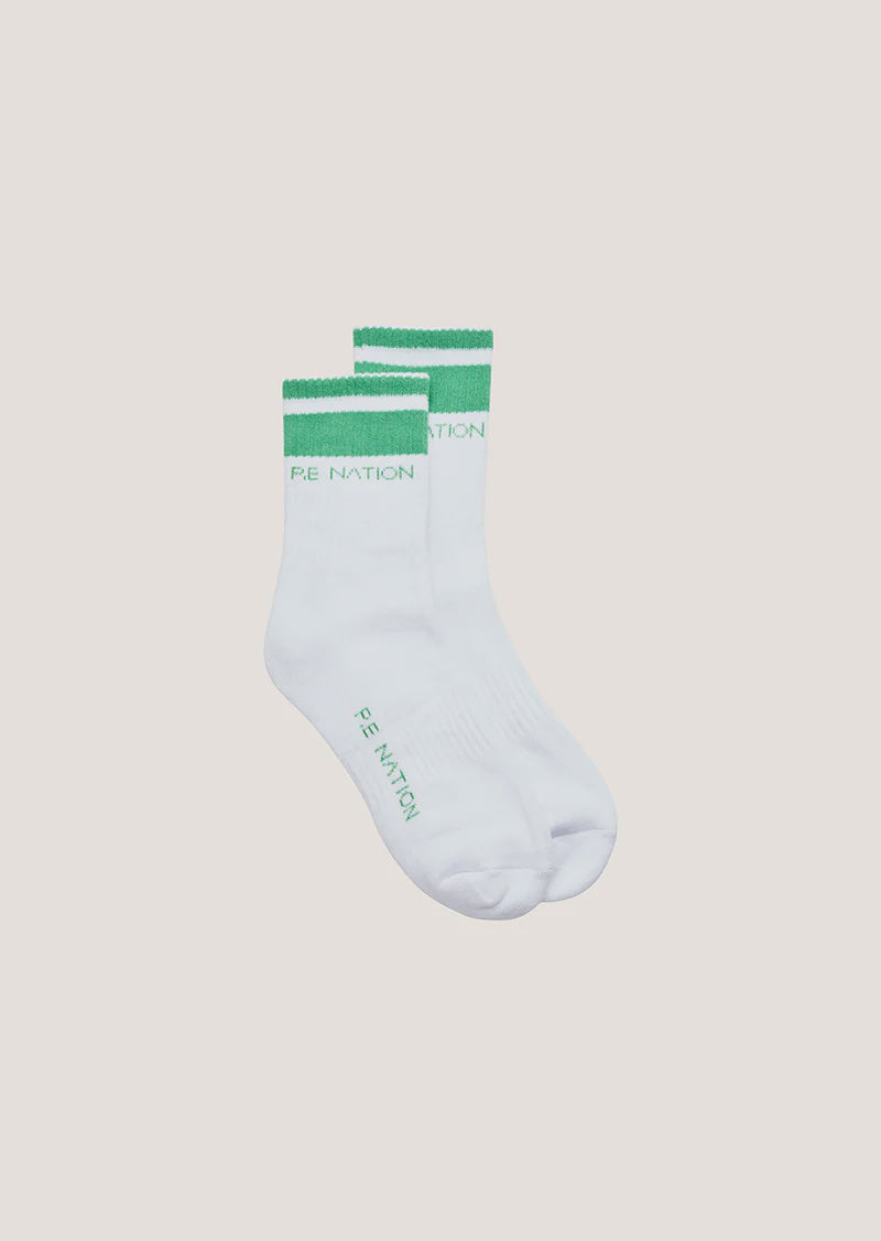 P.E Nation Homage Sock - Optic White/Kelly Green
