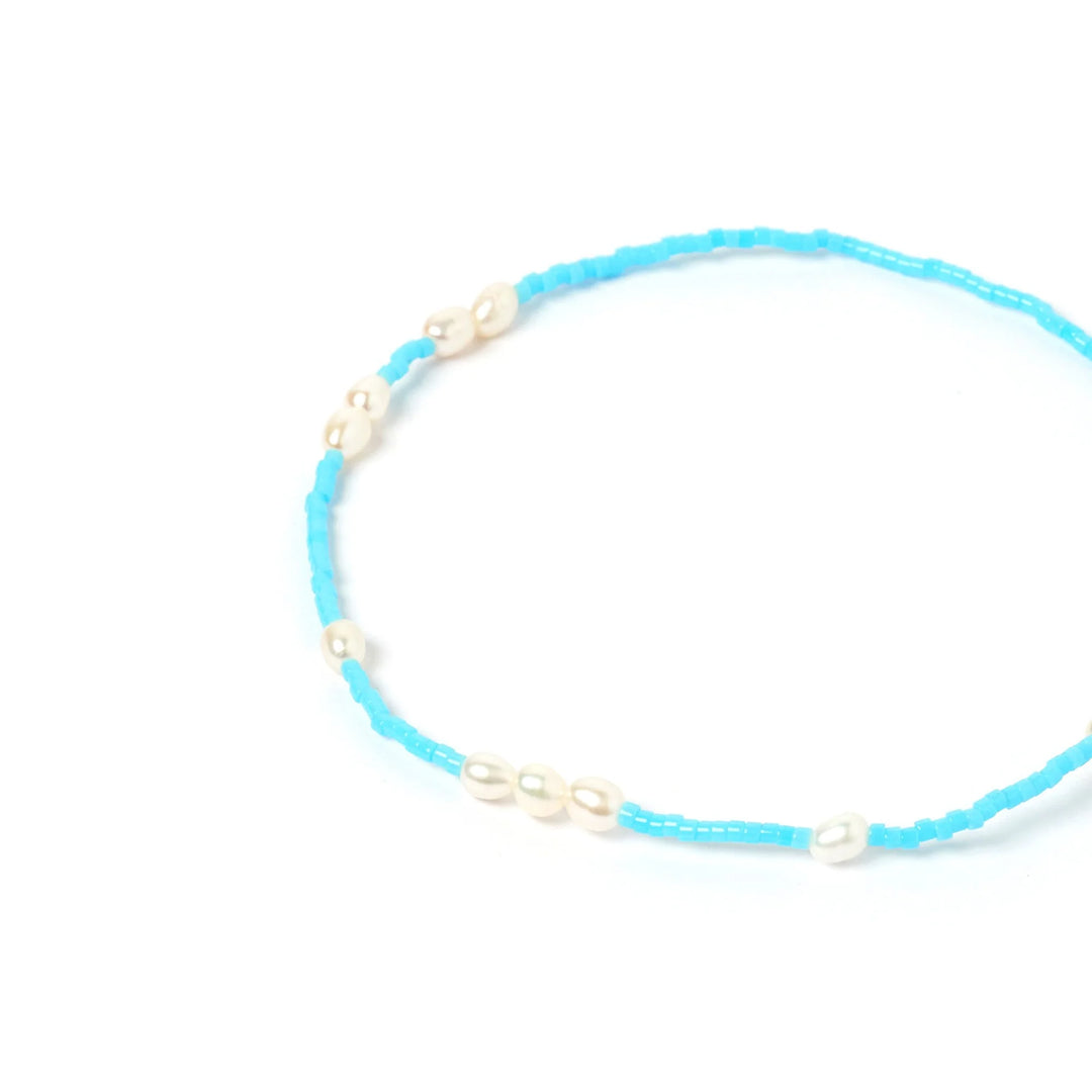 Arms Of Eve Poppy Pearl & Glass Beaded Anklet - Turquoise
