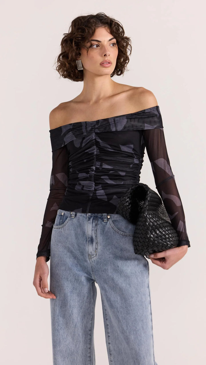 Staple The Label Aura Mesh Off Shoulder Top - Abstract
