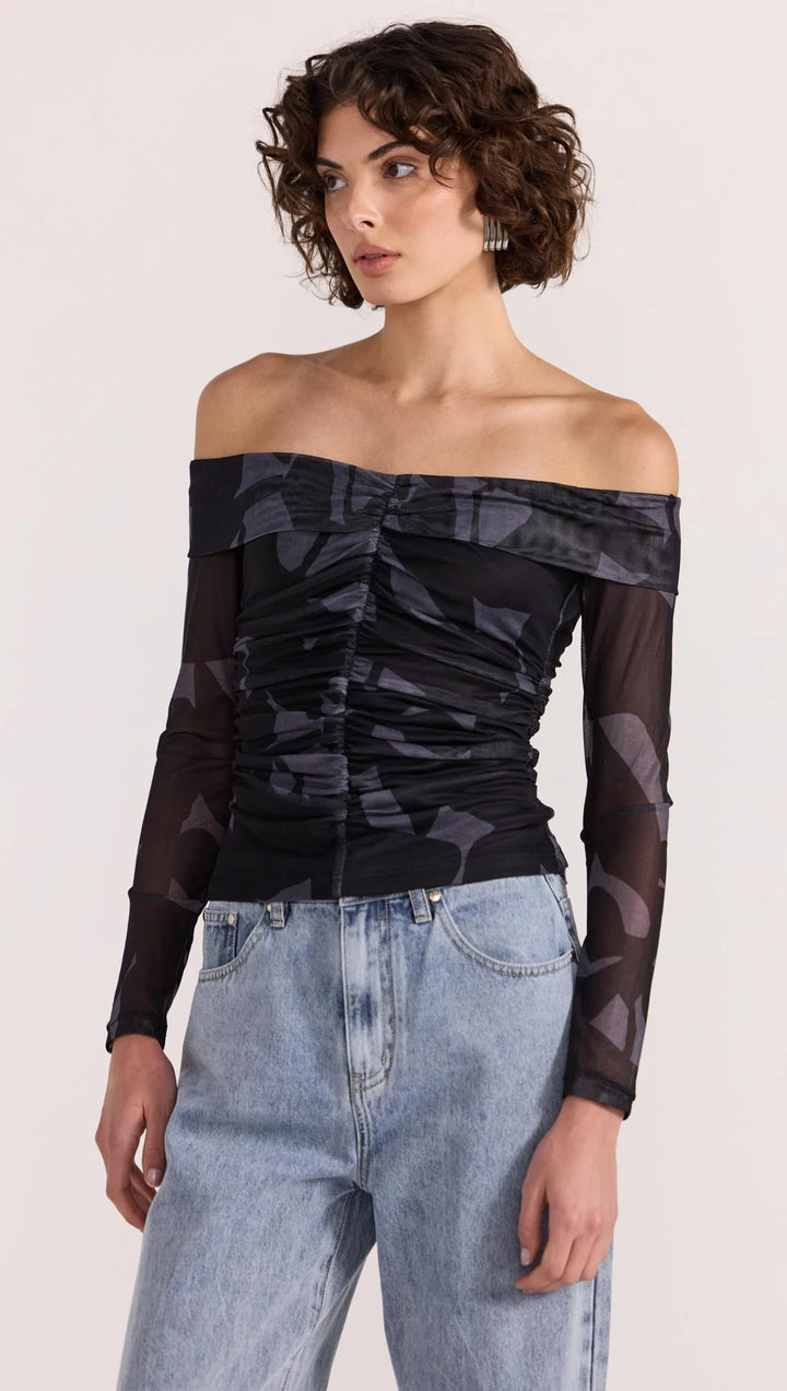 Staple The Label Aura Mesh Off Shoulder Top - Abstract