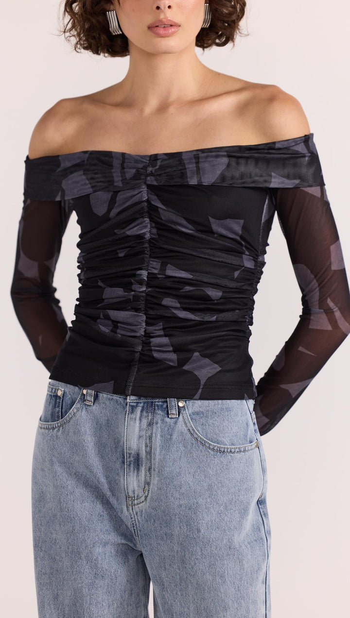 Staple The Label Aura Mesh Off Shoulder Top - Abstract