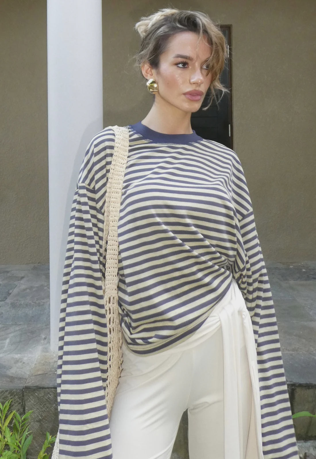 Lioness Bloom Short Sleeve Beige Stripe