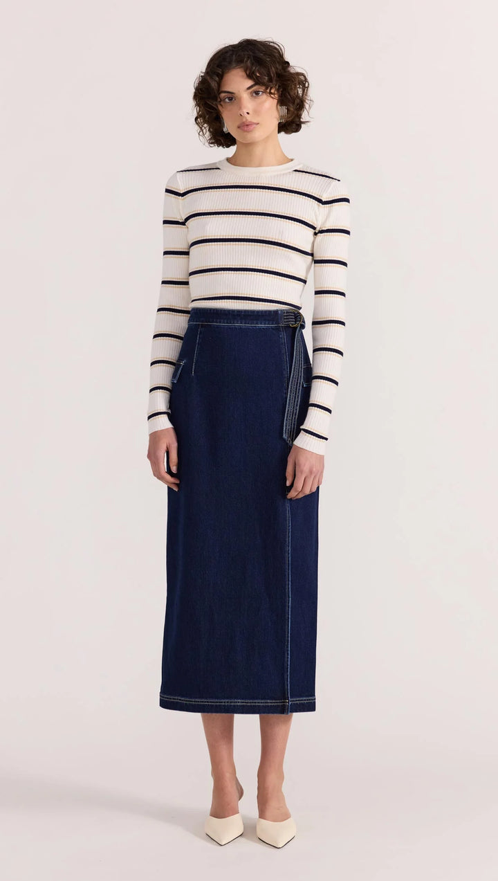 Staple The Label Lennox Denim Midi Skirt - Indigo