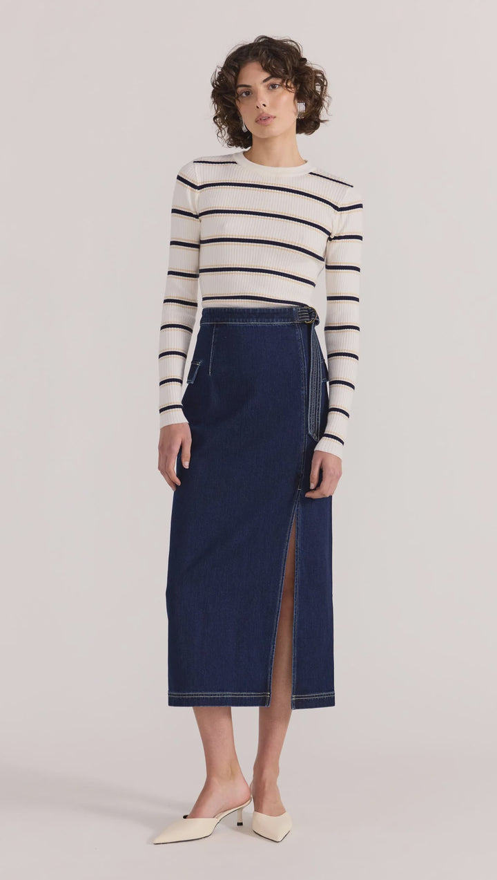 Staple The Label Lennox Denim Midi Skirt - Indigo
