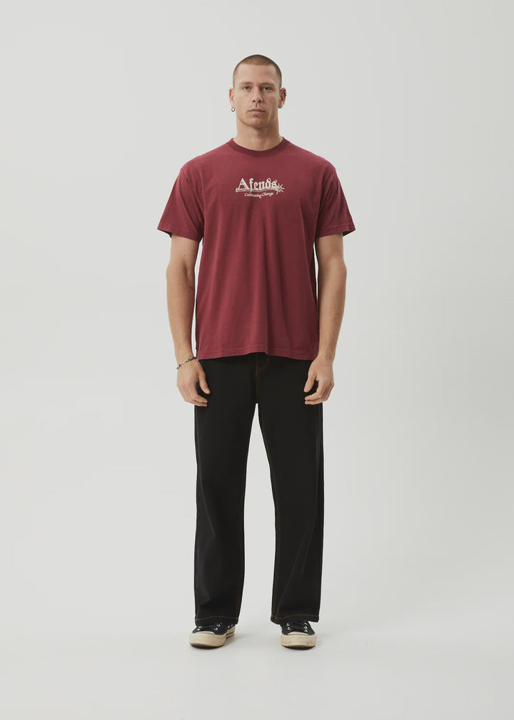 Afends Mace Life Recycled Boxy Fit Tee - Burgundy