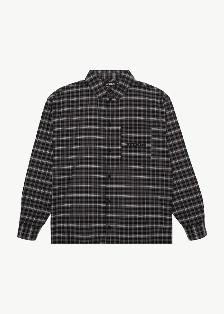 Afends Darkness Recycled Long Sleeve Shirt - Black Check