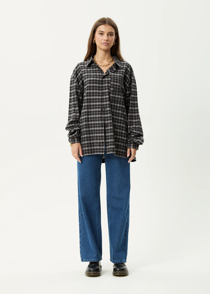 Afends Darkness Recycled Long Sleeve Shirt - Black Check