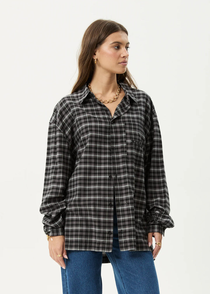 Afends Darkness Recycled Long Sleeve Shirt - Black Check