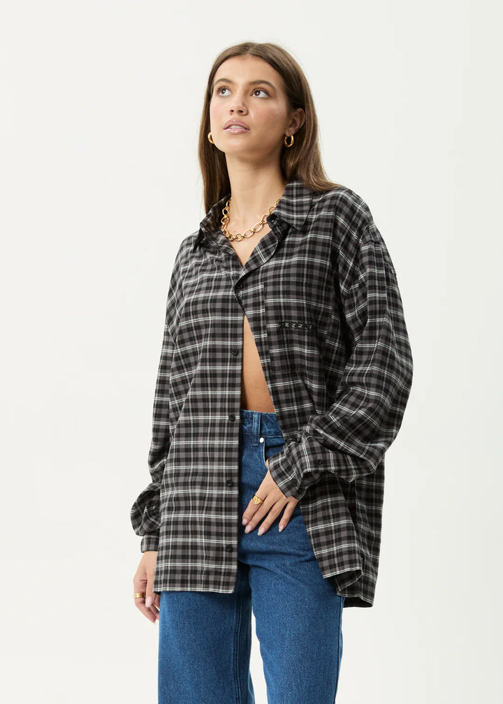 Afends Darkness Recycled Long Sleeve Shirt - Black Check