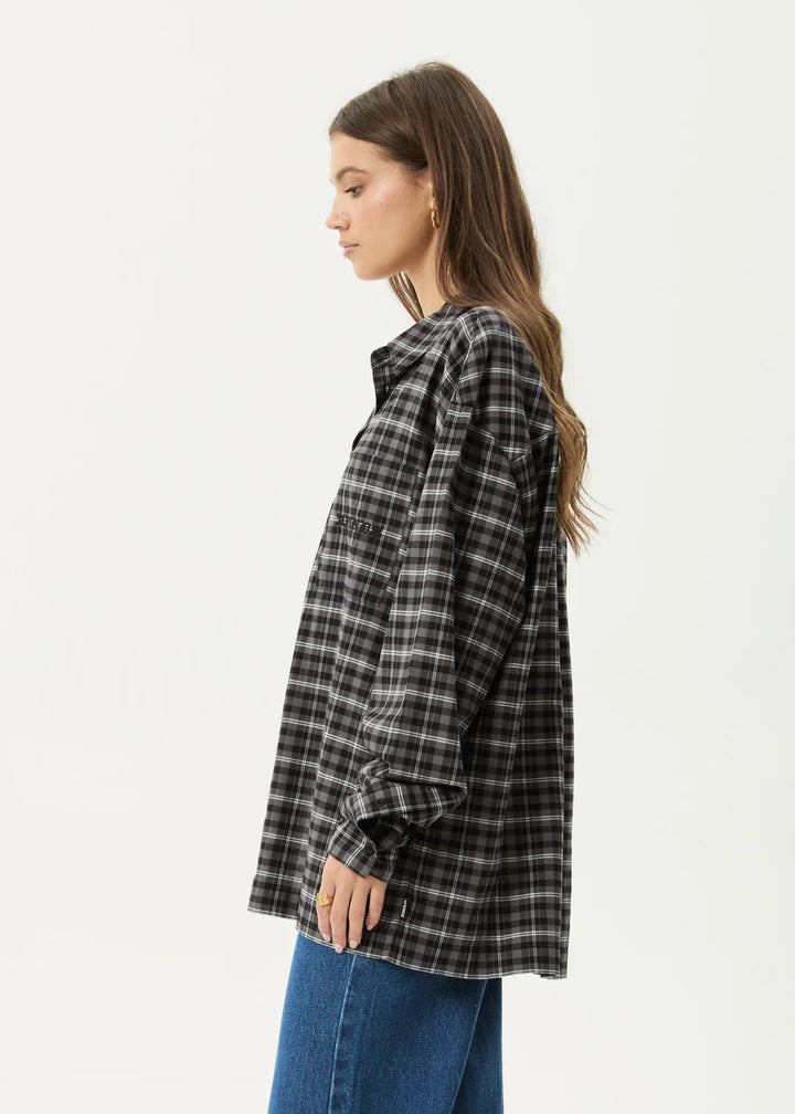 Afends Darkness Recycled Long Sleeve Shirt - Black Check