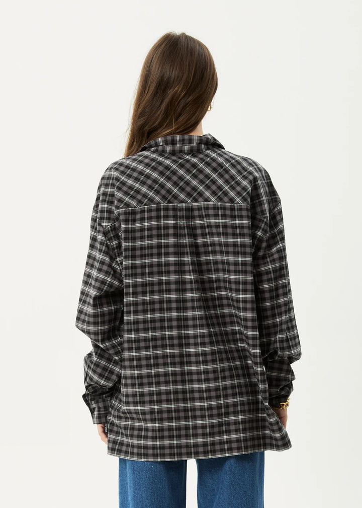 Afends Darkness Recycled Long Sleeve Shirt - Black Check