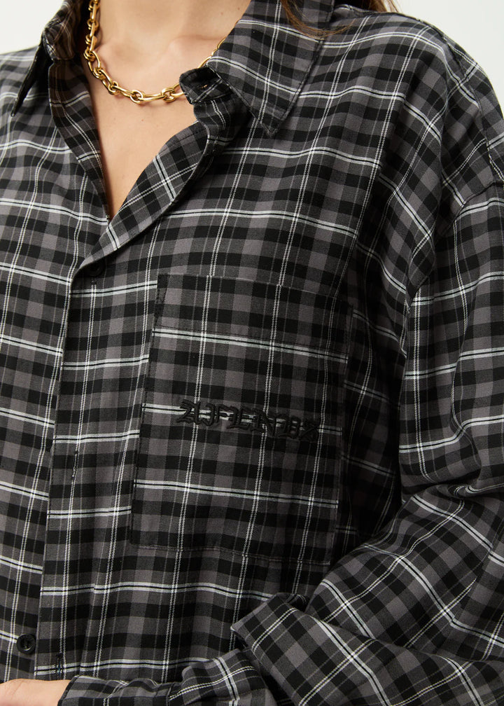 Afends Darkness Recycled Long Sleeve Shirt - Black Check