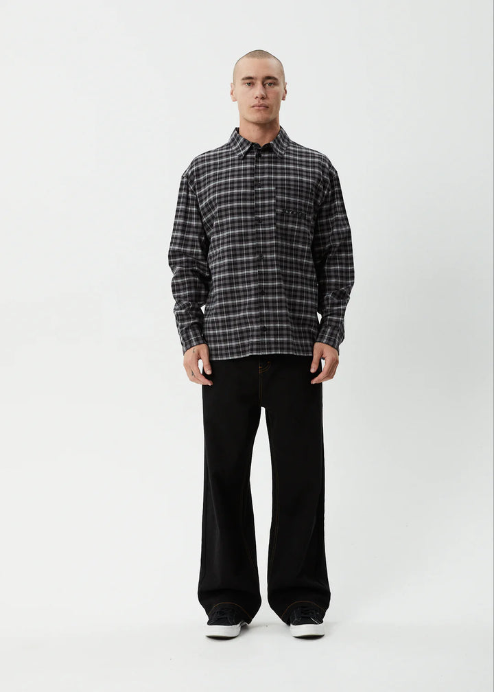 Afends Darkness Recycled Long Sleeve Shirt - Black Check