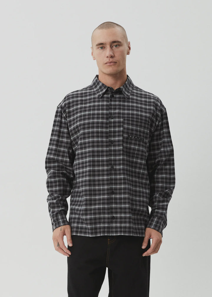 Afends Darkness Recycled Long Sleeve Shirt - Black Check