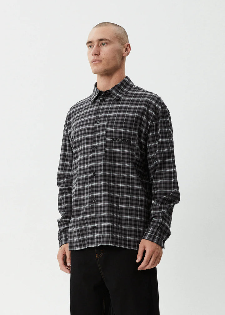 Afends Darkness Recycled Long Sleeve Shirt - Black Check
