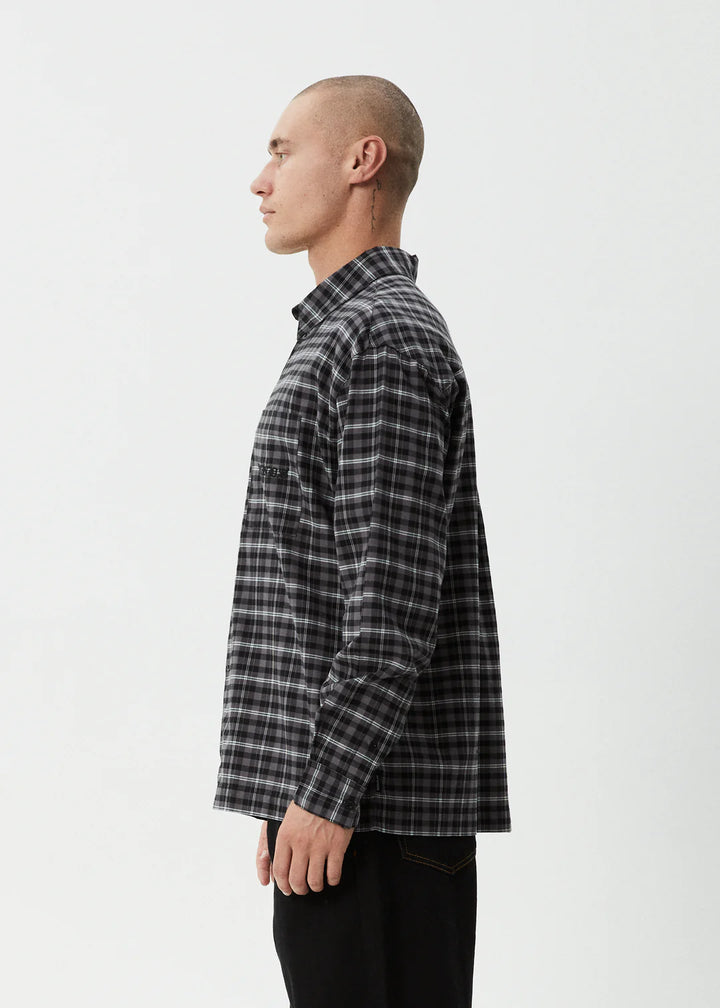 Afends Darkness Recycled Long Sleeve Shirt - Black Check