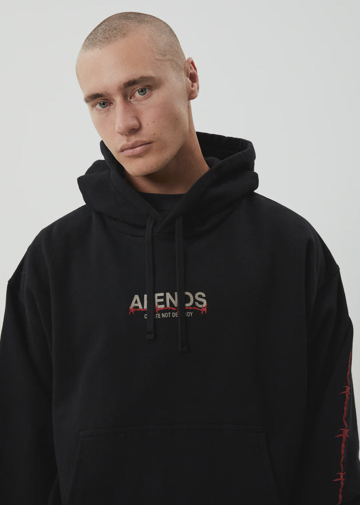 Afends Wired Recycled Boxy Pull On Hood - Black