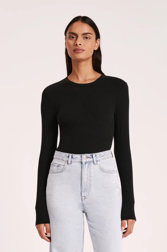 Nude Lucy Organic Rib Long Sleeve Tee - Black