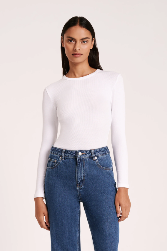 Nude Lucy Organic Rib Long Sleeve Tee - White