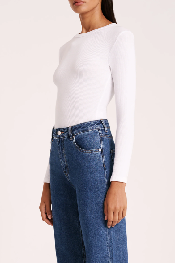 Nude Lucy Organic Rib Long Sleeve Tee - White