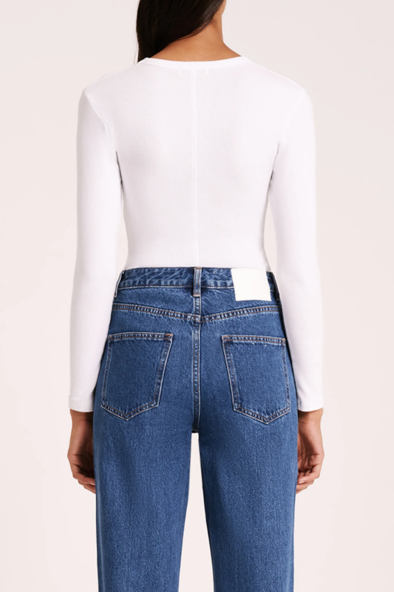 Nude Lucy Organic Rib Long Sleeve Tee - White