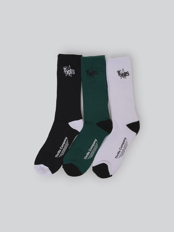 Thrills Superblast 3 Pack Sock - White - Sea Pine - Black