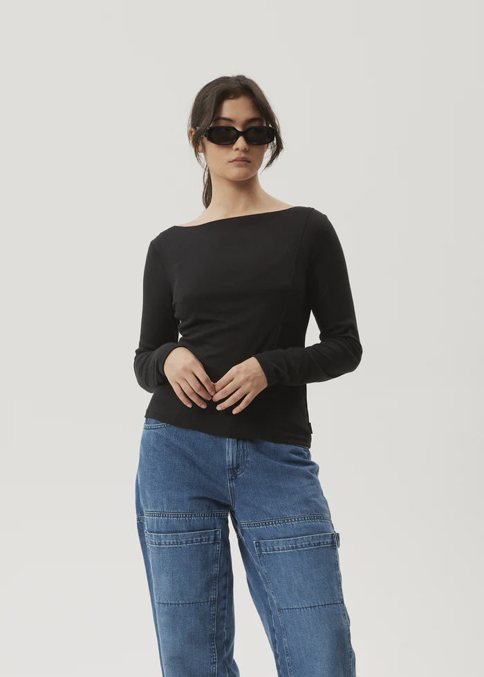 Afends Mirage Bamboo Sheer Long Sleeve Top- Black
