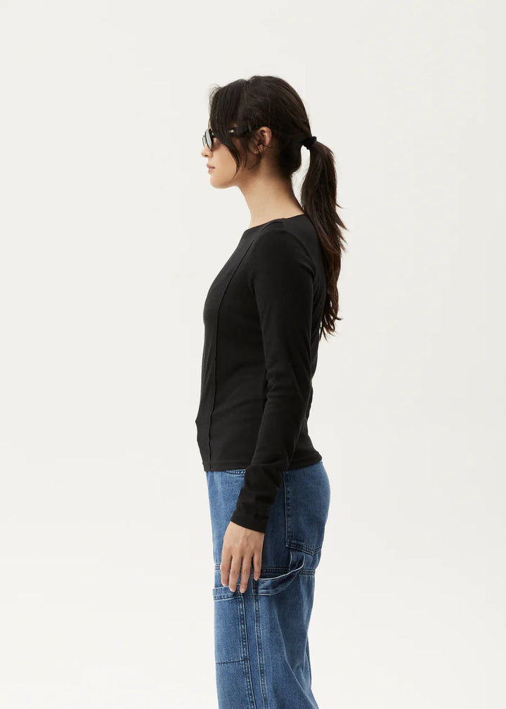 Afends Mirage Bamboo Sheer Long Sleeve Top- Black
