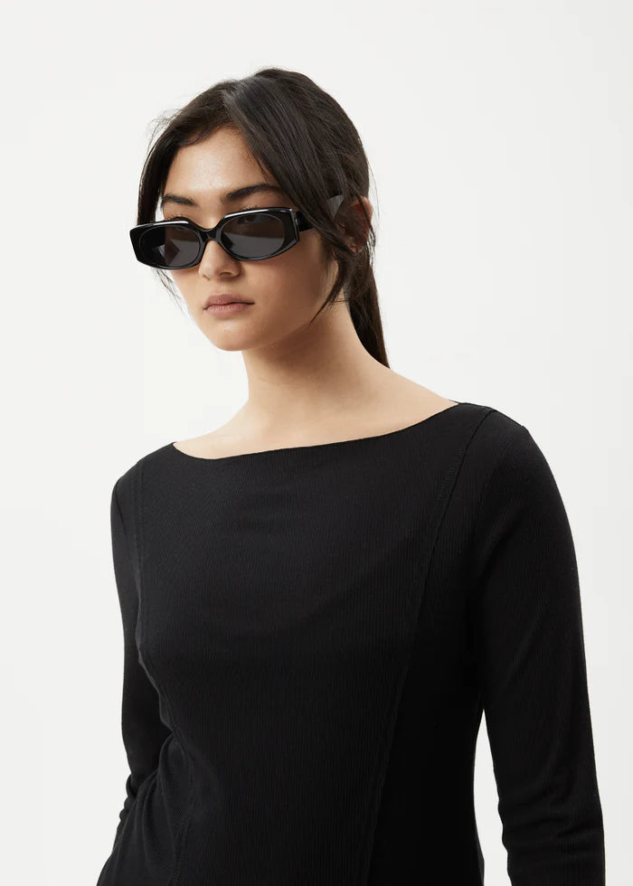 Afends Mirage Bamboo Sheer Long Sleeve Top- Black