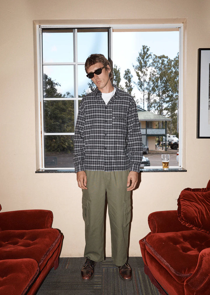 Afends Darkness Recycled Long Sleeve Shirt - Black Check