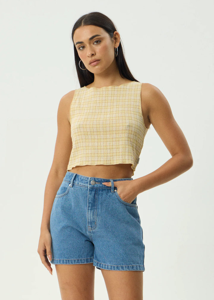 Afends Sunday Seersucker Sleeveless Top-Lemon Check
