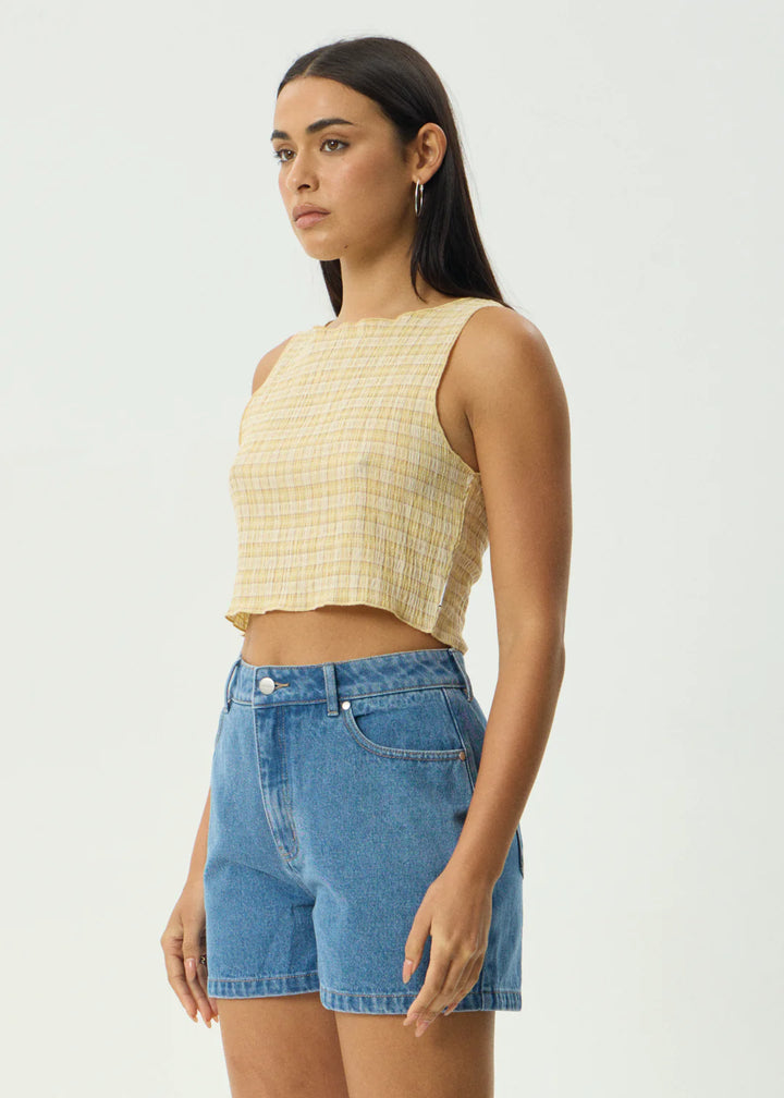 Afends Sunday Seersucker Sleeveless Top-Lemon Check