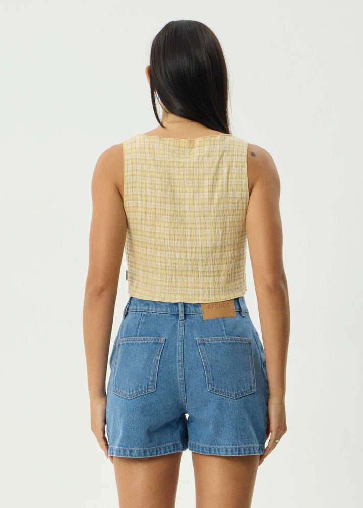 Afends Sunday Seersucker Sleeveless Top-Lemon Check