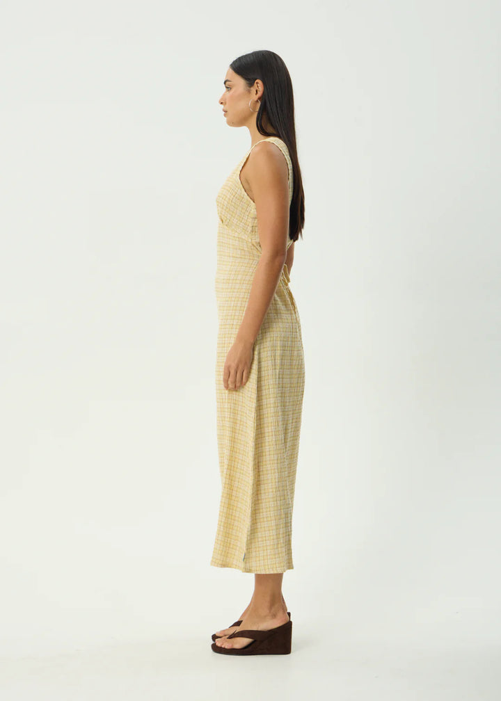 Afends Sunday Seersucker Check Maxi Dress-Lemon Check