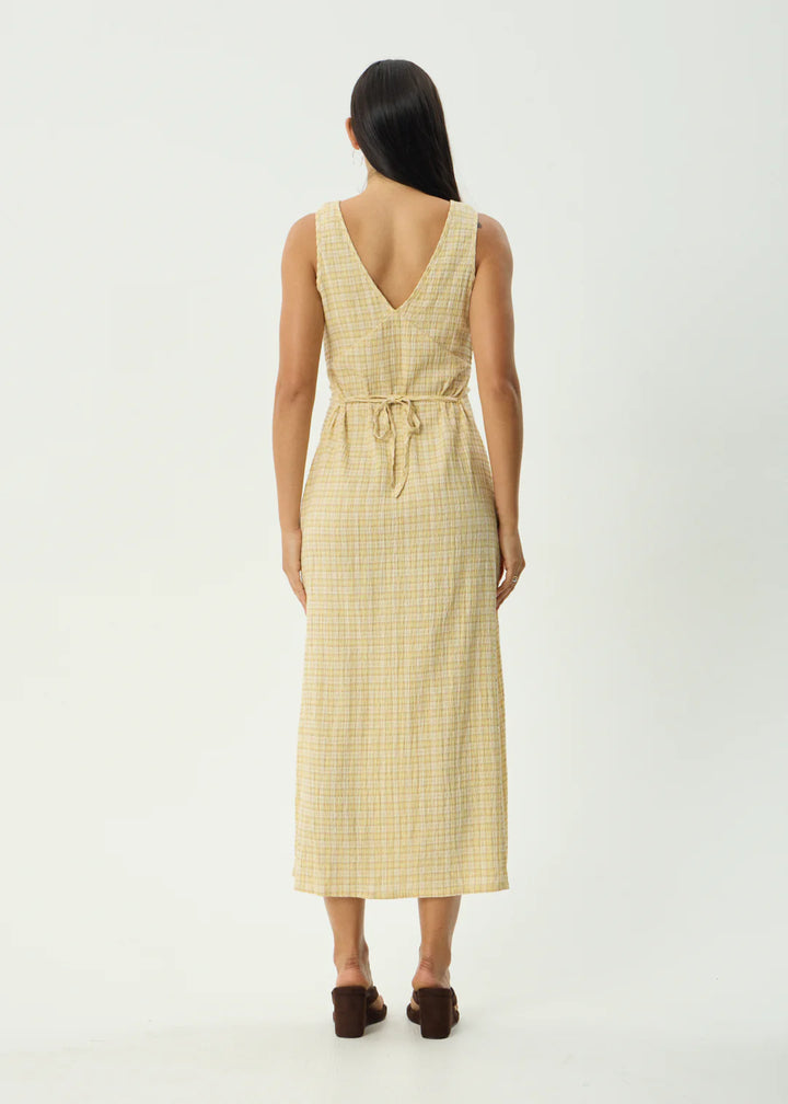 Afends Sunday Seersucker Check Maxi Dress-Lemon Check