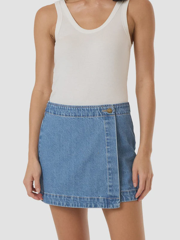 Thrills Marley Wrap Denim Skirt - Long Ago Blue