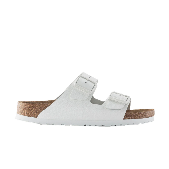 Birkenstock Arizona White Smooth Grained Leather White Buckle Narrow