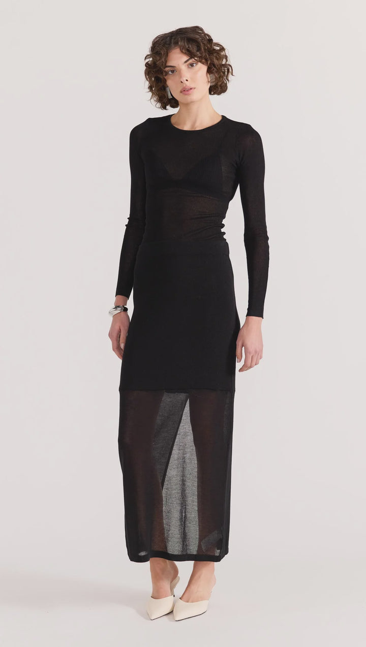 Staple The Label Asta Sheer Knit Midi Skirt - Black