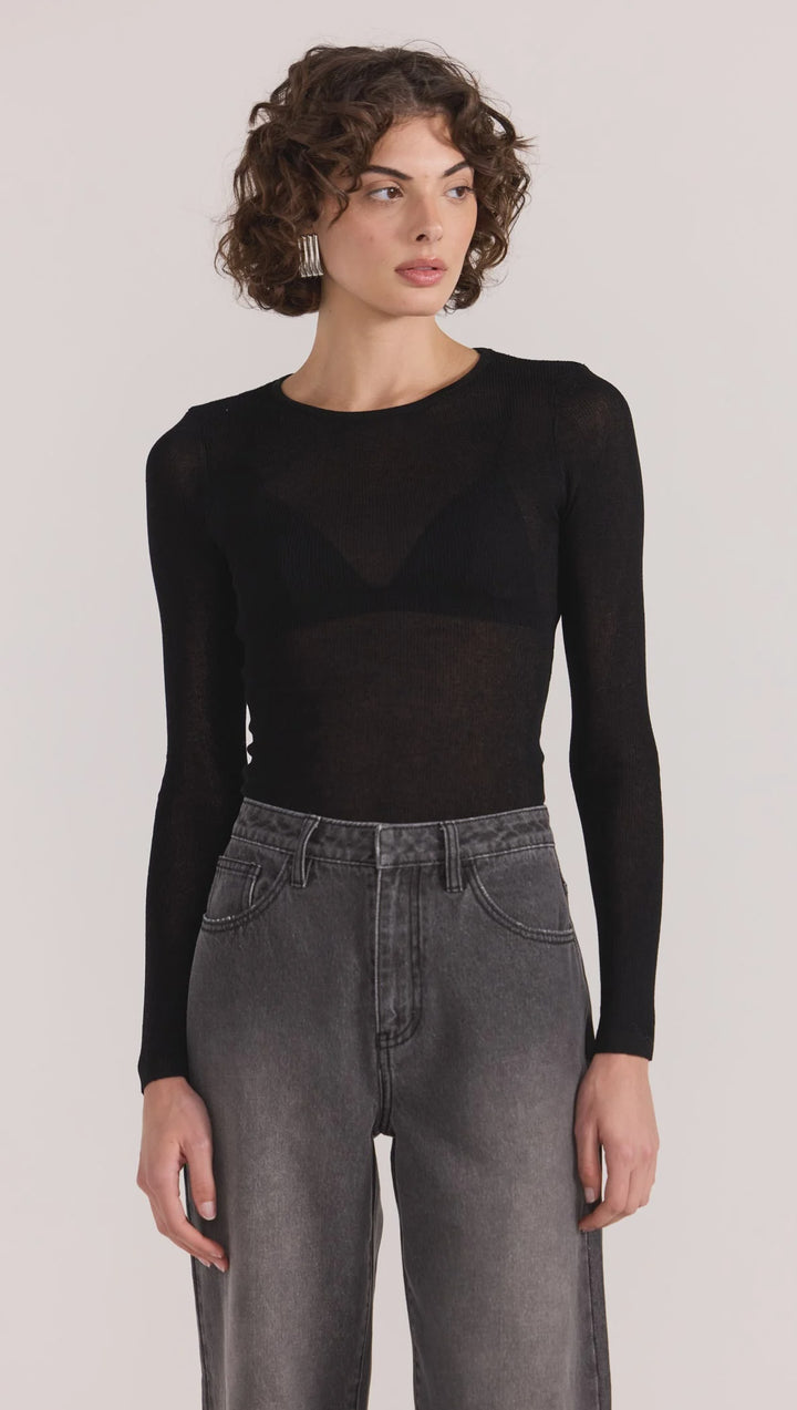 Staple The Label Asta Sheer Knit Top - Black