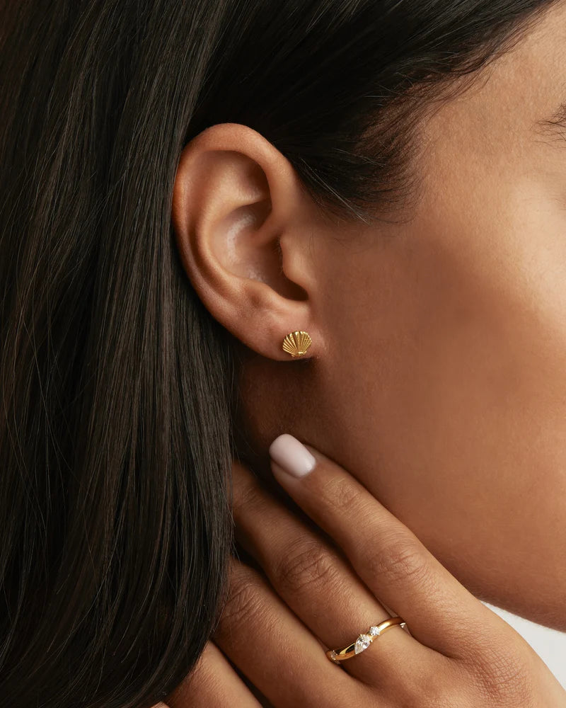 By Charlotte Gold By The Shore Shell Stud Earrings-18k Gold Vermeil