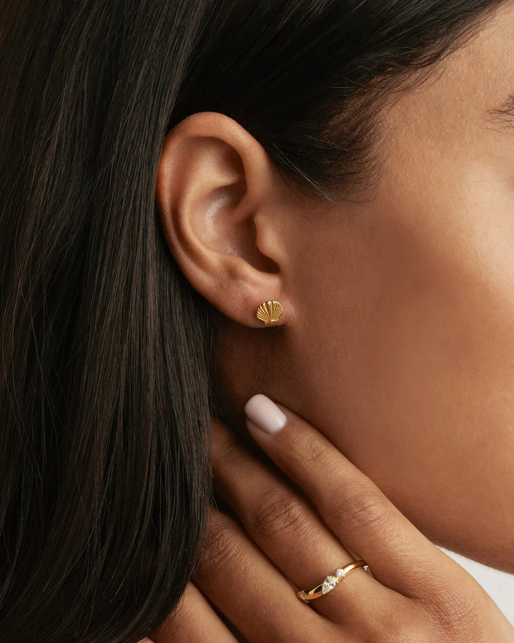 By Charlotte Gold By The Shore Shell Stud Earrings-18k Gold Vermeil