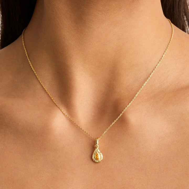 By Charlotte With Love Birthstone Annex Link Pendant-November/Citrine 18k Gold Vermeil