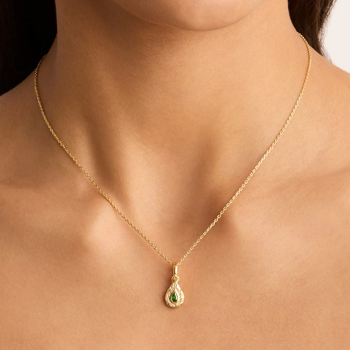 By Charlotte With Love Birthstone Annex Link Pendant-May/Emerald 18k Gold Vermeil