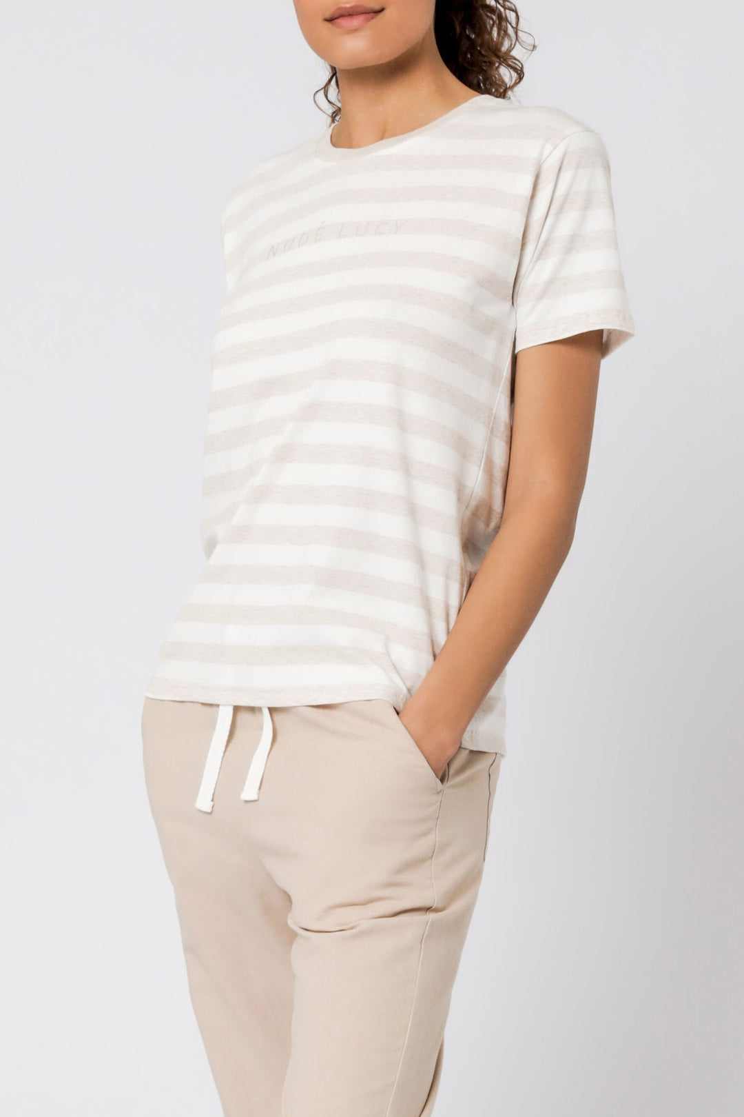 Slogan Tee - Cream Stripe