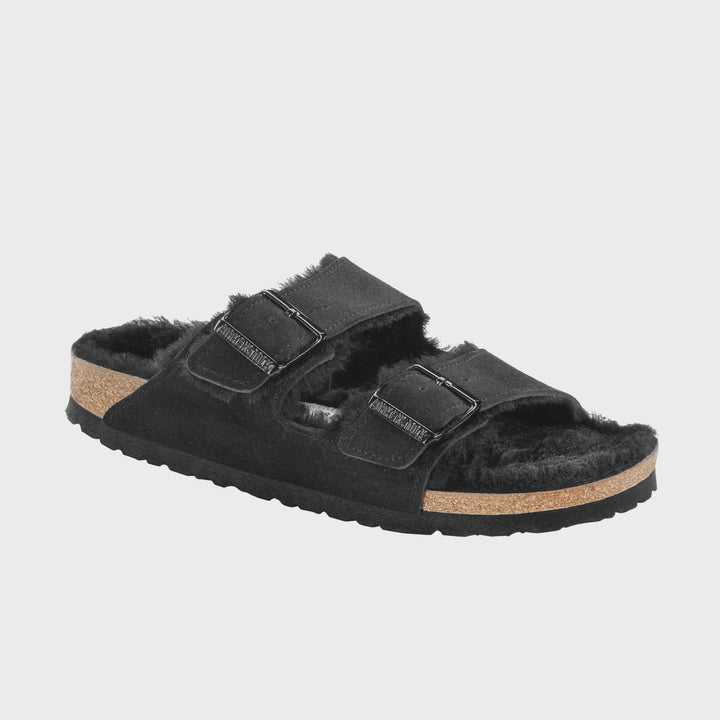 Birkenstock Arizona Black Suede Leather/Shearling Narrow