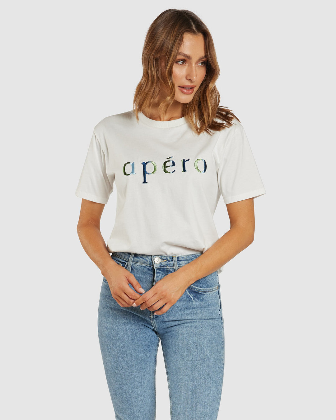 Journey Embroidered Tee- White/Blue