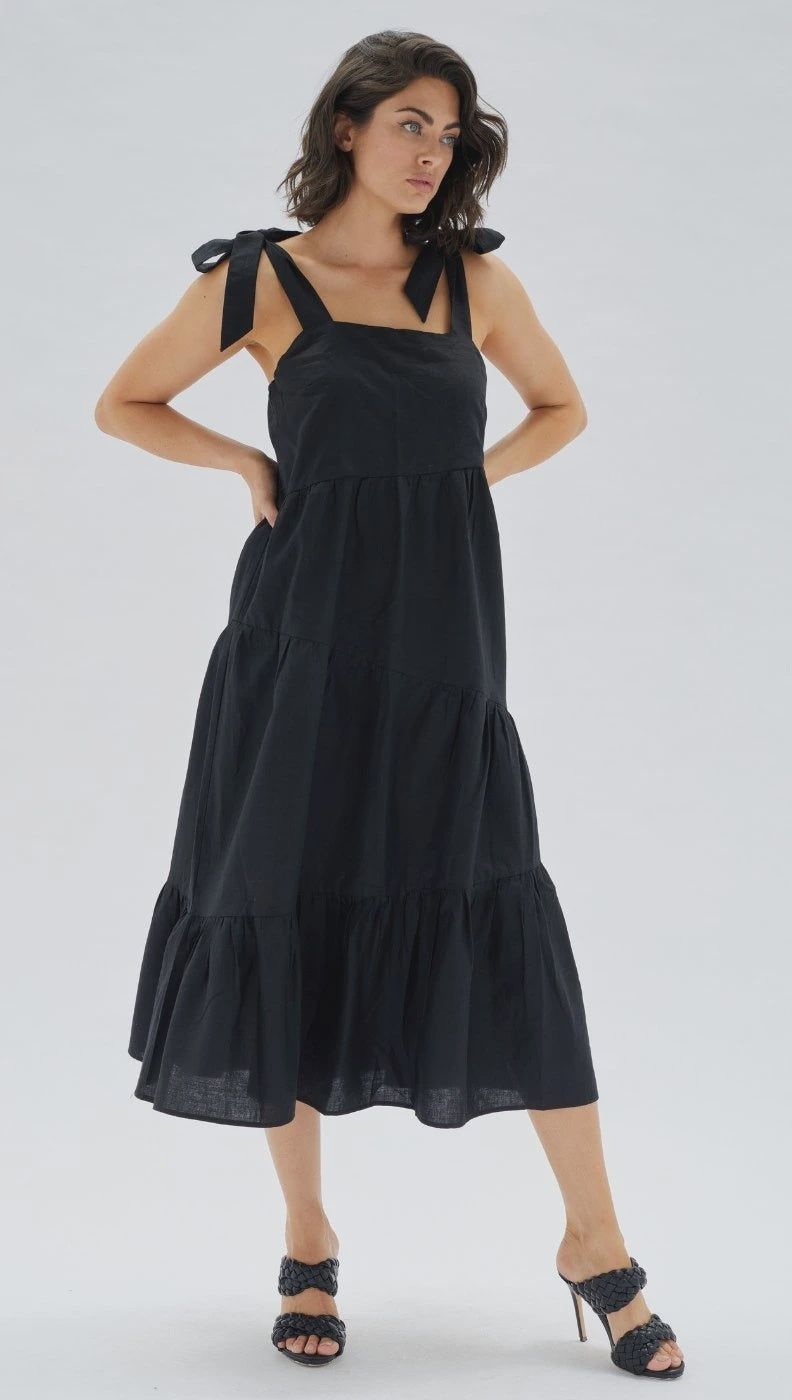 Dakhia Bow Tie Maxi Dress - Black