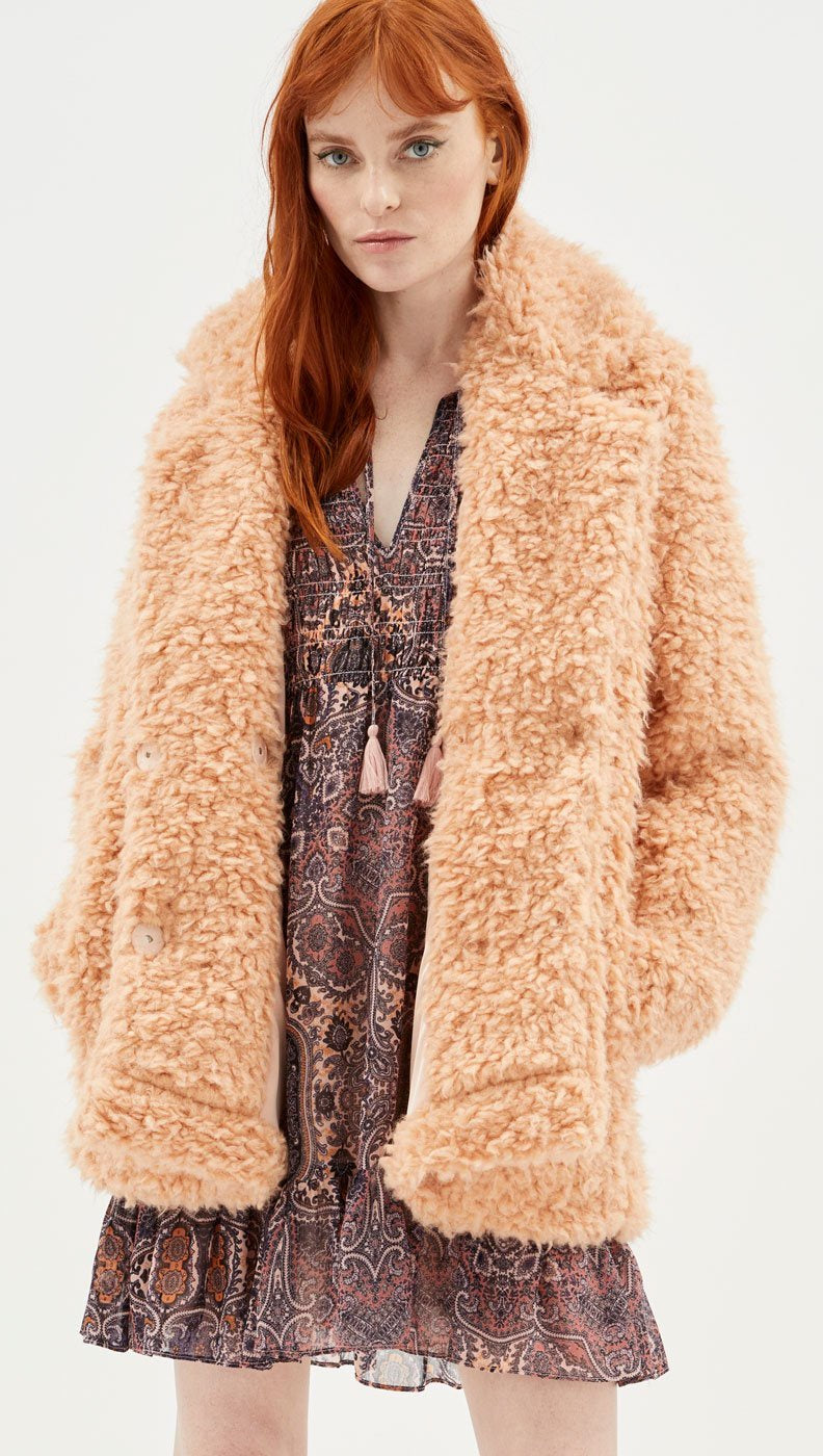 Kirra Faux Shearling Peacoat- Antique Peach