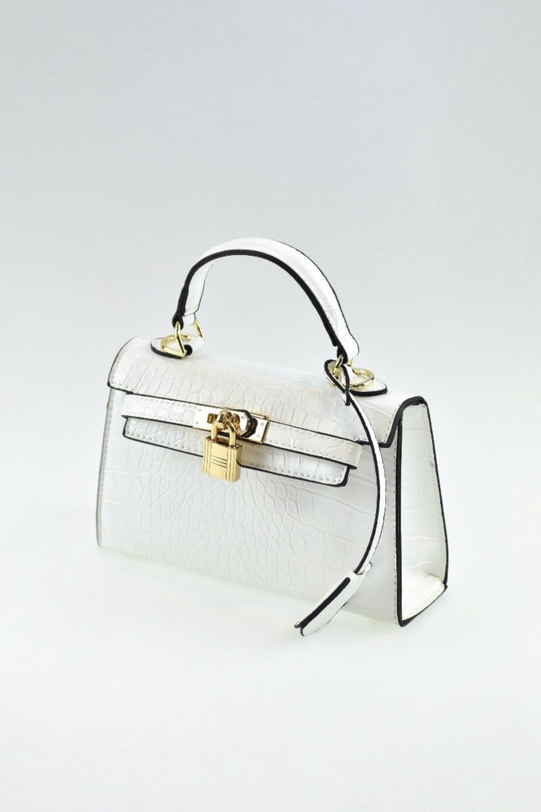 Hedi Mini Top Handle Crossbody Bag W/Lock- White Croc